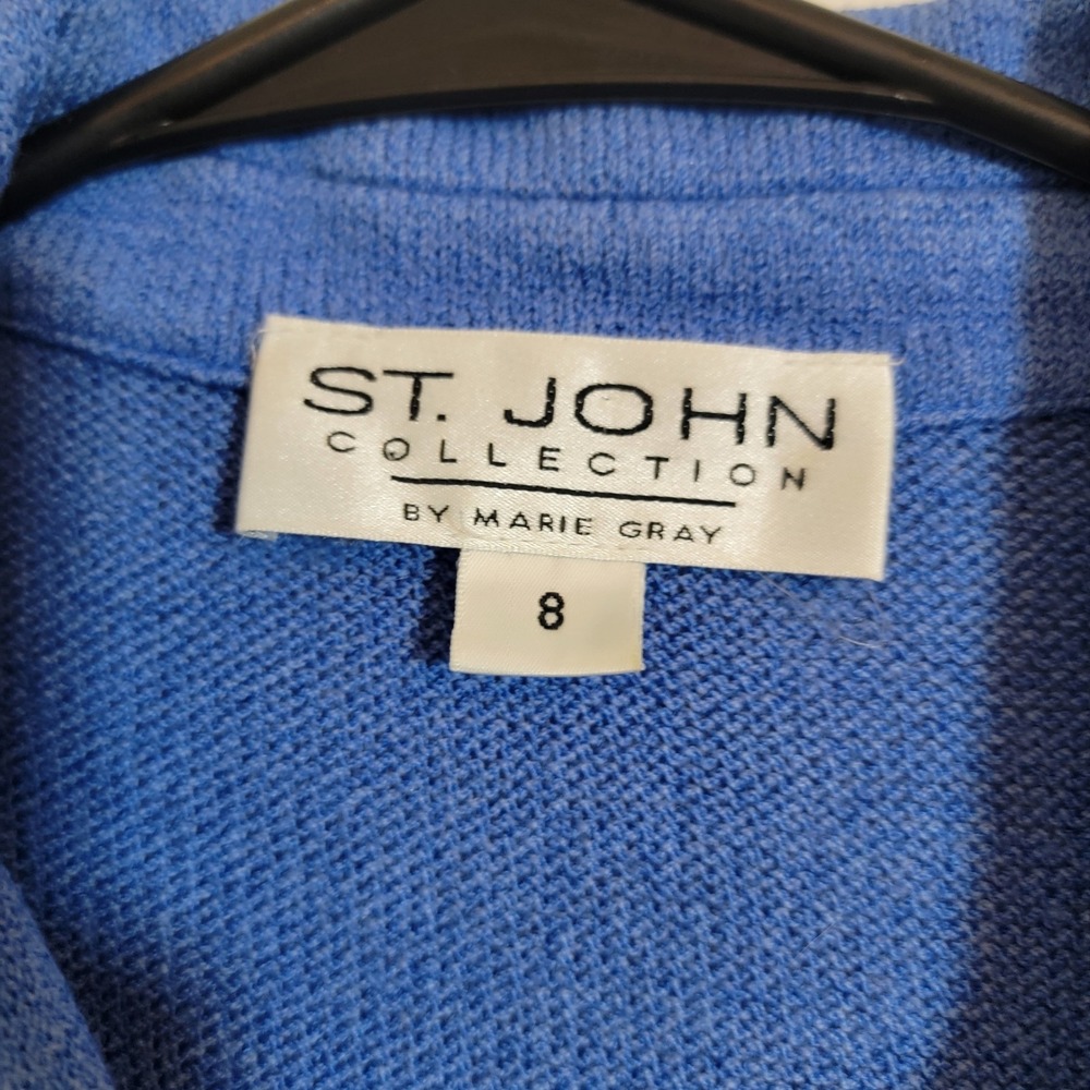 Y2K St. John Collection Santana Knit Blue Blazer Button Front Gold Academia Sz 8 - Picture 15 of 16